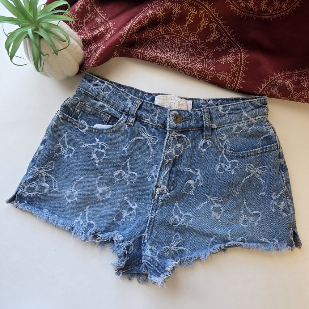 Project Rebel Denim Shorts Size 1 Bow Embroidery